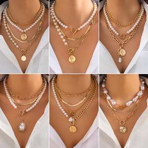 Collana da Donna con Perle Barocche e Perline Placcate Oro, Accessorio Creativo Irregolare per Clavicola, Accessorio di <span class=keywords><strong>Moda</strong></span> all'Ingrosso - Product Image 4