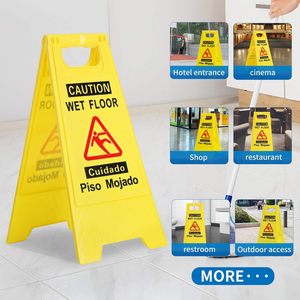Señal de Advertencia de Piso Mojado Amarilla de Doble Cara de Plástico, Letrero de Advertencia de Piso Mojado Amarillo - Product Image 3