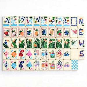 Ensemble de Mahjong Américain Tropical Senjoy, 160 tuiles, peint à la main, motif toucan, feuille de bananier, floral, avec tapis et supports, bleu menthe, cadeau pour elle - Product Image 1