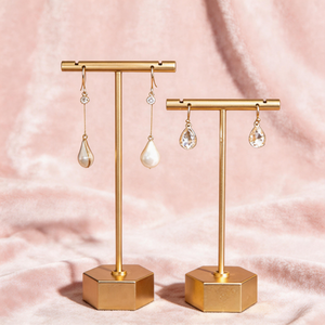 Gold T-Shaped Jewelry Display Rack <b>for</b> Earrings <b>Standing</b> High-End Earrings Hanging Rack - Product Image 1