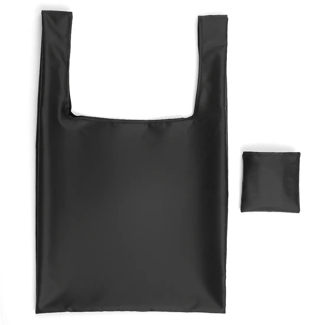 Özelleştirilmiş 190t siyah polyester tafta katlanır sepet alışveriş çantası kare kese ile