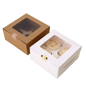 Wholesale Custom Printed Gift Box Paper Cupcake Box with Window Wedding Baby Party Kraft Paper Muffin Cake Boxes