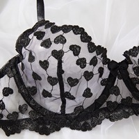 Nouvel ensemble de lingerie femme en maille transparente avec broderie cœur, soutien-gorge et string à fines bretelles