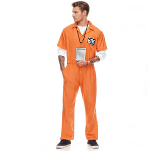 Costume <span class=keywords><strong>de</strong></span> couple <span class=keywords><strong>de</strong></span> prisonniers adultes, combinaison orange <span class=keywords><strong>de</strong></span> détenu pour fête d'Halloween, cosplay - Product Image 4