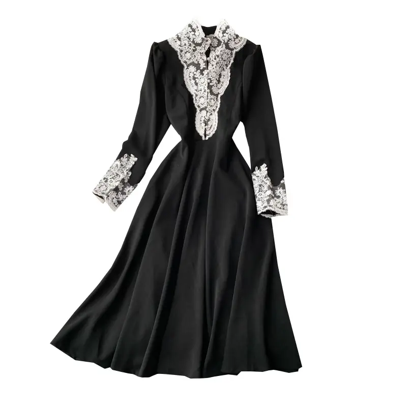 Herbst und Winter Kleidung neue Hepburn Stil langen Rock westlichen Abendkleid Französisch Kleid