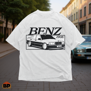 T-shirt con grafica Benz 190E Classic Car, t-shirt oversize Euro Drift Art per uomo e donna - Product Image 3