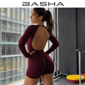 BASHAsports Tuta Intera da Yoga Senza Cuciture a <span class=keywords><strong>Maniche</strong></span> <span class=keywords><strong>Lunghe</strong></span> con Schiena Scoperta per Donna Taglie Forti, <span class=keywords><strong>Body</strong></span> Monopezzo per Palestra e Fitness - Product Image 1
