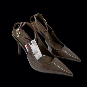 Women's Thin <b>Pointed</b> Toe Slip-On Buckle High Heeled Waterproof Anti-Slip Genuine Leather Fashion Trend Party Sandals - Product Image 2