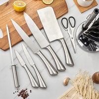 Ensemble de 8 couteaux de cuisine en acier inoxydable avec manche creux, comprenant un couteau de chef, un couteau à trancher, un couteau à fruits et un couteau à pain, avec bloc de rangement