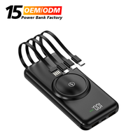 Cargador Portátil Inalámbrico con Pantalla LED, Cables Integrados, Batería Externa de 10000 mAh, ¡Se Vende Como Pan Caliente!