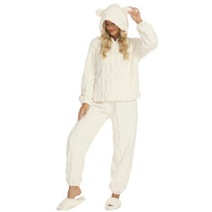 Carino da <span class=keywords><strong>donna</strong></span> rosa Jacquard <span class=keywords><strong>pigiama</strong></span> Set quadrato cuore <span class=keywords><strong>morbido</strong></span> Shu velluto Set orecchie con cappuccio elastico in vita da casa per l'inverno - Product Image 3