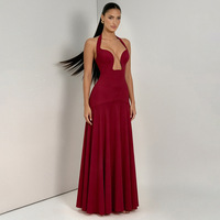 Robe longue décontractée et élégante pour femme, nouvelle collection été, couleur unie, sans manches, col halter, dos nu, coupe ajustée