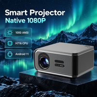 Projecteur intelligent 4K Android, résolution native 1080P, WiFi, mise au point automatique vidéo avec haut-parleur, projecteur home cinéma haute résolution