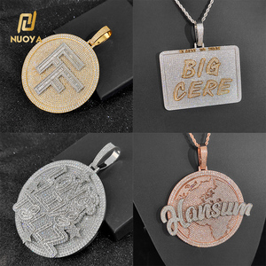 Pendentif NUOYA Iced Out, bijoux hip-hop, nom personnalisé, pendentif rond entièrement serti de CZ, pendentif lettre diamant scintillant - Product Image 4