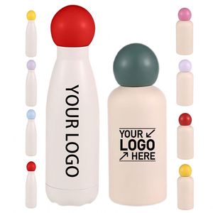Custom logo 400ml 500ml Double Wall Insulated Gift Vacuum <b>Flask</b> 17oz Students Bowling Shaped Stainless Steel Sports Water Bottle - Product Image 1