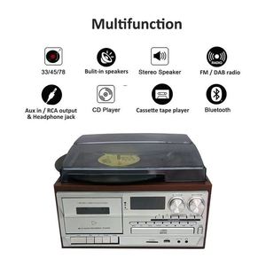 Reproductor de discos de vinilo multifuncional de fábrica, sistema de audio doméstico todo en uno, reproductor de CD, casete, tocadiscos, radio AM/FM, USB - Product Image 3