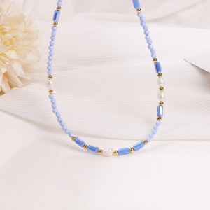 Collier et bracelet élégants <span class=keywords><strong>de</strong></span> style <span class=keywords><strong>simple</strong></span> avec perles baroques et cristaux bleus pour le quotidien, les banquets, les voyages, les anniversaires, les festivals, ou comme cadeau <span class=keywords><strong>de</strong></span> bijoux. - Product Image 3