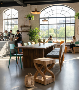 Tabouret en bois de Suar artisanal au design moderne, courbes sculpturales, grain naturel riche, siège polyvalent, table d'appoint pour hôtel et appartement - Product Image 2