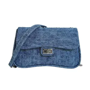 Оптовая продажа новейшая Высококачественная женская джинсовая сумка для подмышек винтажный новый дизайн самодельная однотонная сумка на плечо