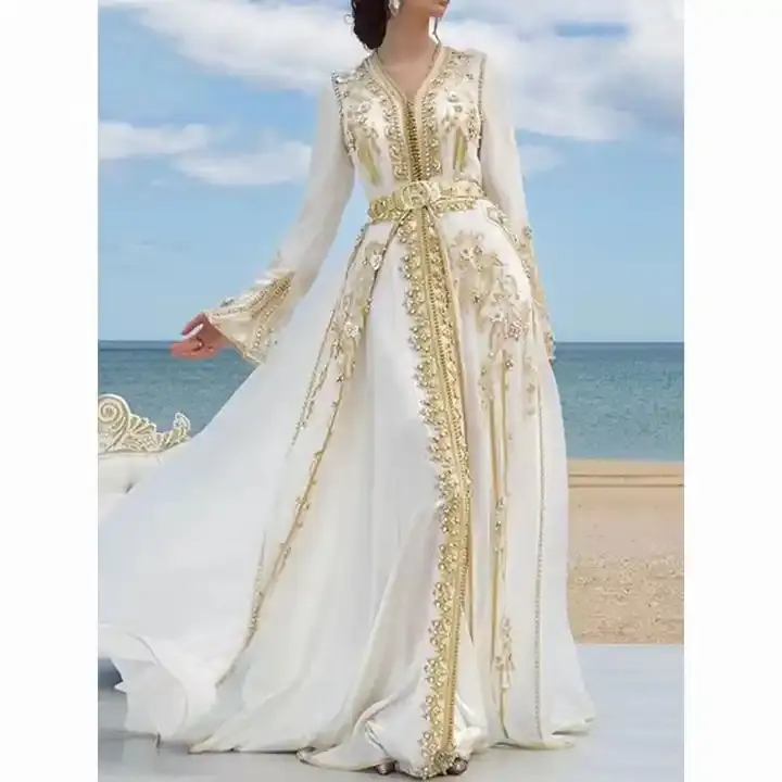 AL1622 Elegante Impressionante Caftan vestido para o Partido desgaste abaya cristal embelezado contas de vidro pedra muçulmana roupas das mulheres vestido