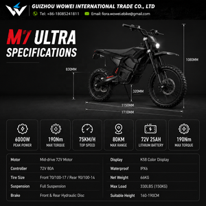 Moto tout-terrain électrique à moteur central haute performance 190 Nm, 72 V 25 Ah Lithium 6000 W sans balais, pour adultes, aventure extrême hors route - Product Image 6