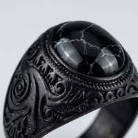 Bague Chevalière en Acier Inoxydable 316L Style Viking Nordique Vintage avec Onyx Noir et Œil de Tigre en Pierre Naturelle pour Hommes – Vente en Gros