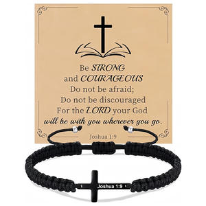 Bracelet en corde tressée chrétienne inspirant avec charme en acier inoxydable religieux en gros, gravé de versets bibliques - Product Image 3