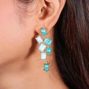 Grossiste indien naturel Larimar Amazonite pierre précieuse 925 argent Sterling plaqué or boucle d'oreille bijoux de mode cadeau pour les femmes - Product Image 2