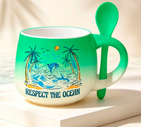 Mug en céramique de petite capacité avec cuillère, cadeau promotionnel personnalisé avec logo, souvenir de voyage, tasse à café pour cadeau