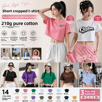 T-shirt court en coton épais uni pour femme, coupe droite, style hip-hop, été, manches courtes, streetwear, gym, danse, fitness