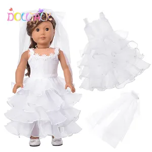 YIWU MISU Fashion 18-inch American Doll White Long Cake Sling Wedding Dress Doll Clothes