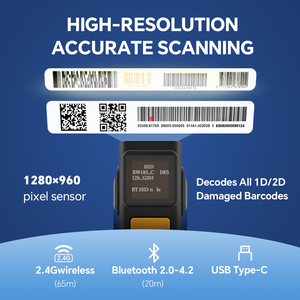 Lecteur de codes-barres 2D portable, scanner de codes QR sans fil Bluetooth à porter au doigt, mini lecteur de codes rapide et précis, mains libres - Product Image 2