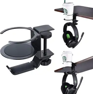 Cup Holder Headphone Hanger Two-in-one Tableside Water Office Cup Tea Cup Drink holder Computer Desk Stand