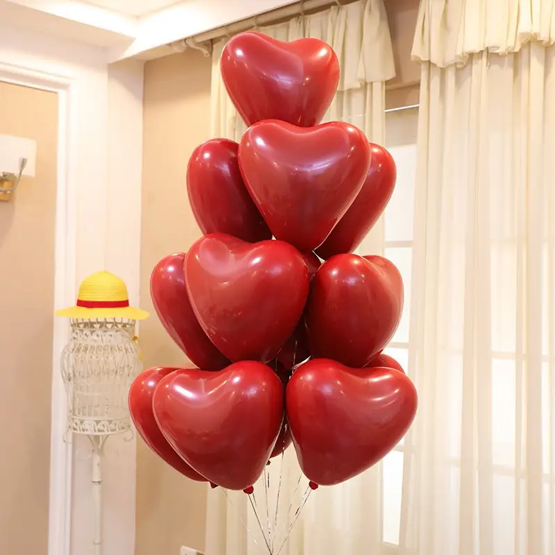 Amante de la boda Boda Suministros de fiesta de cumpleaños personalizados Fabricantes Globo doble Corazón de 10 pulgadas Granada Globos de látex rojo