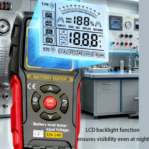 جهاز اختبار البطارية 12 فولت/24 فولت عالمي أوتوماتيكي لتحليل بطاريات الرصاص الحمضية للسيارات والشاحنات والدراجات النارية والسيارات الرياضية متعددة الاستخدامات والقوارب مع شاشة LCD - Product Image 2
