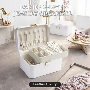 Modern Rectangular 2-Layer Jewelry Organizer <b>Box</b> Earrings Bracelets Rings <b>Necklaces</b> Luxury Leather Velvet Lined Gift <b>Box</b> - Product Image 2