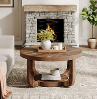 Table basse ronde moderne en bois avec étagère de rangement, style rustique, mobilier de salon pour appartement et hôtel, vente en gros