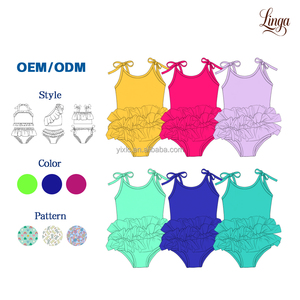 Traje de Baño <span class=keywords><strong>para</strong></span> Niñas con Volantes en la Parte Inferior y Tirantes Ajustables <span class=keywords><strong>para</strong></span> Playa y Piscina, OEM Personalizado, MOQ Bajo, Listo <span class=keywords><strong>para</strong></span> Enviar - Product Image 1