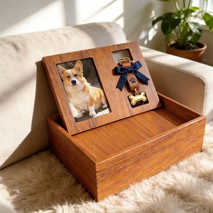 Wooden <strong>Pet</strong> Memorial Box with Photo Display Frame, Multi-Compartment <strong>Urn</strong> for Ashes, Collar &amp; Keepsake Storage - Product Image 6