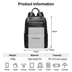 Sacs <span class=keywords><strong>à</strong></span> <span class=keywords><strong>dos</strong></span> pour ordinateur portable de <span class=keywords><strong>luxe</strong></span> pour hommes d'affaires, grande capacité, imperméables, en cuir PU, avec fermeture éclair - Product Image 2