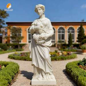 Mily ngoài trời Vườn cuộc sống kích thước đẹp đá cẩm thạch đứng người phụ nữ tượng với nho điêu khắc để trang trí - Product Image 4