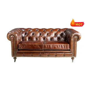 OEM/ODM Chesterfield traditional sofa set furniture living room traditional design leather sofa genuine leather traditional sofa