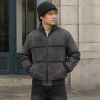 Veste bomber vintage en fausse fourrure de daim marron sur mesure OEM, fermeture éclair intégrale, veste d'hiver pour homme, veste streetwear surdimensionnée