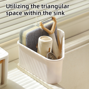 Panier de rangement multifonctionnel triangulaire pour évier de cuisine, organisateur de comptoir, gain de place pour éponge, brosse de nettoyage - Product Image 4