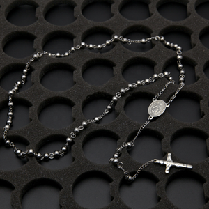 Collier <span class=keywords><strong>chapelet</strong></span> en perles de 6mm pour hommes Collier <span class=keywords><strong>chapelet</strong></span> en acier inoxydable hip hop religieux chrétien Vierge Marie Jésus sur croix - Product Image 3