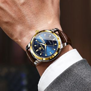 Montre à quartz pour homme Binbond B8879, étanche, avec bracelet en cuir véritable, montre-bracelet décontractée et élégante pour homme - Product Image 4