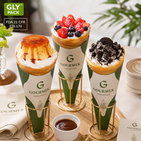 Manchon en papier alimentaire imprimé sur mesure pour cornets de crème glacée, gaufres bulles, churros, frites, emballage à emporter pour desserts