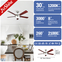 Ventilateur de plafond moderne professionnel 1stshine avec lumière, 52 pouces, pales en MDF, télécommande, excellent vendeur, directement de l'usine