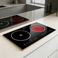 Table de cuisson électrique double zone universelle, plaque à induction infrarouge intégrée, cuisinière hybride tactile, pour usage hôtelier, 220V
