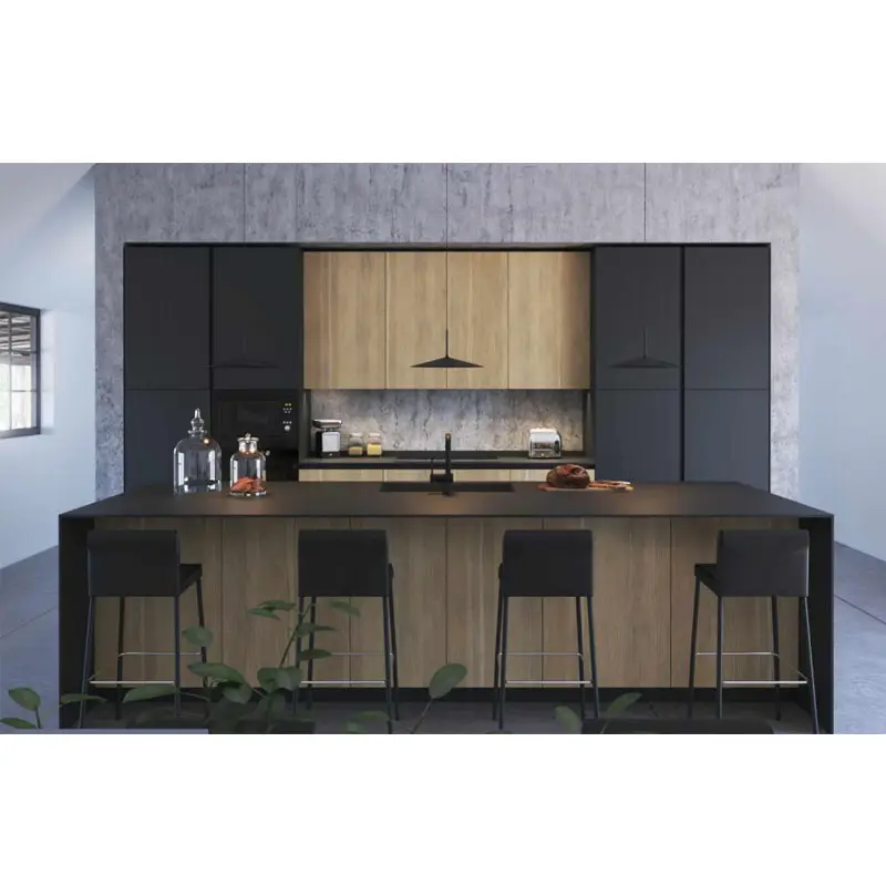 Armario de cocina de estilo europeo laminado de madera, moderno y barato